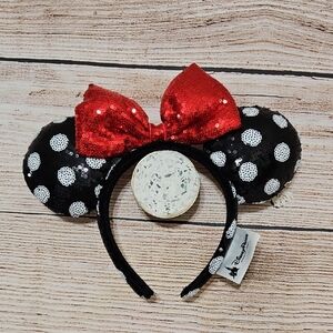 Disney Black and White Polka Dot Ears with Red Sequin Bow